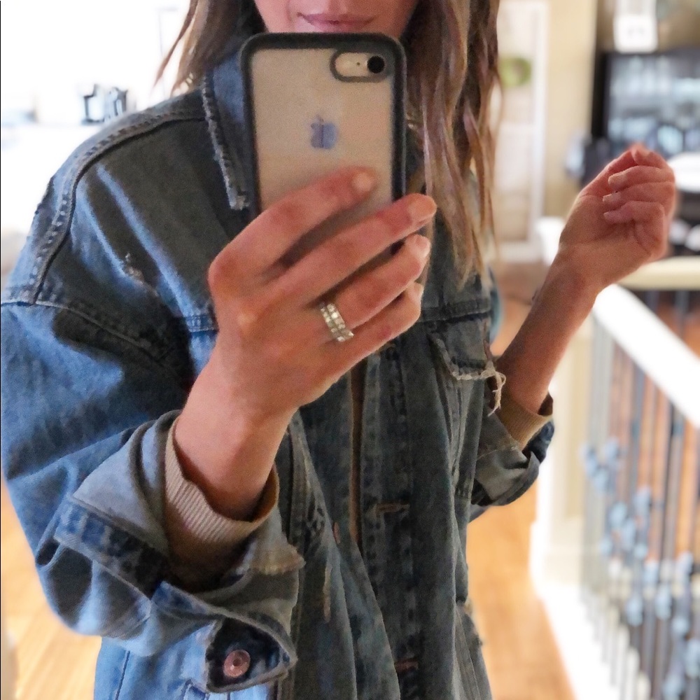 Zara oversized distressed denim jacket size small